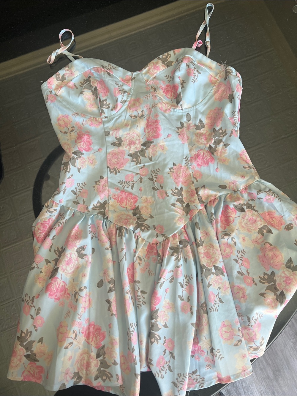 Floral Pastel Bustier Dress with Ruffled Skirt